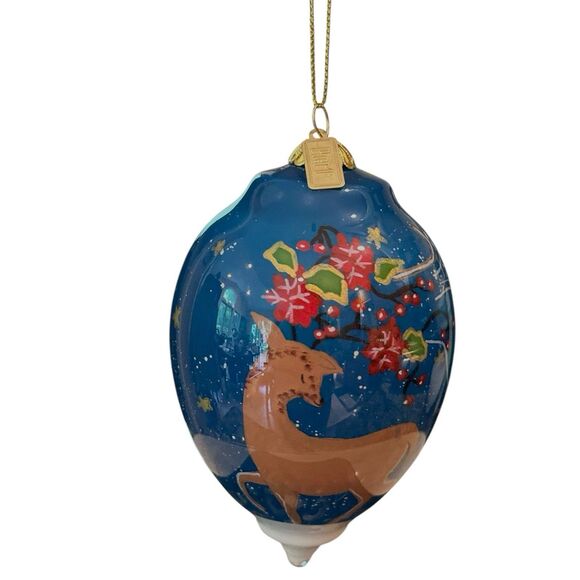 Pier 1 Li Bien Glass Christmas Ornament 2017 Hand-Painted Reindeer with Gift Box - Picture 9 of 15